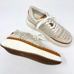 Matisse Woven Platform Sneakers – Neutral Tweed Lace-Up Shoes Size 10